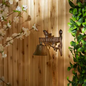 Vintage Cast Iron Bird Welcome Sign with Door Bell - Rustic Outdoor Home Decor
